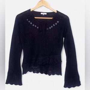 Azzurro Black Fancy Mohair Sweater with Sparkly Floral Design